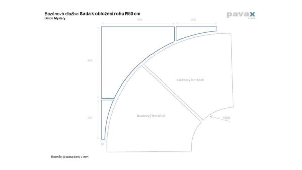 Tech. nákres Sada k vnějšímu obložení R50 cm beton Mystery
